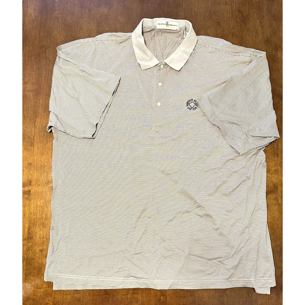 Fairway & Greene Polo Shirt Mens 2XL Beige Striped Muirfield Village Golf Club